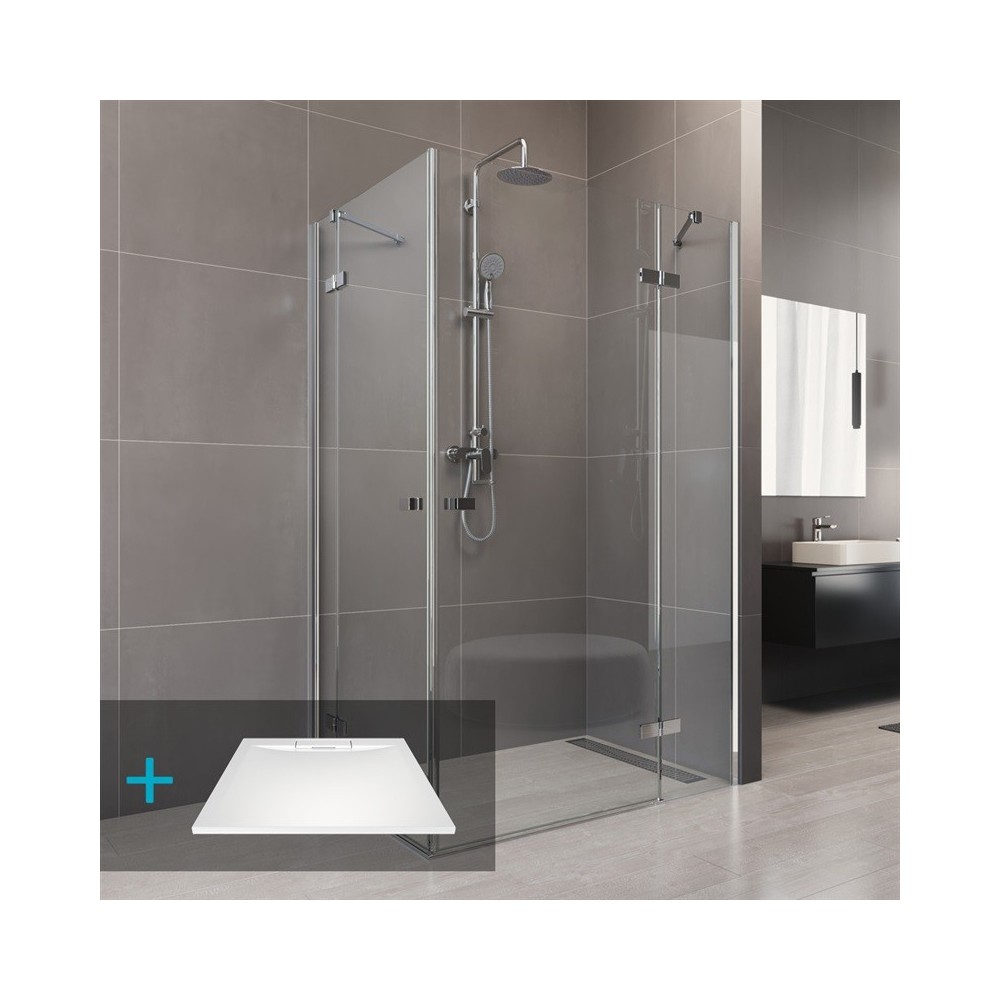 Sprchový set: Novea, obdélník, 120x90 cm, chrom ALU, sklo Čiré, vanička z litého mramoru, sifon