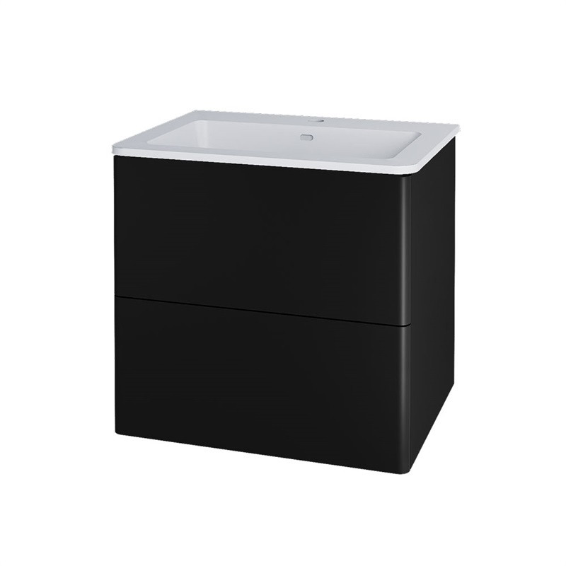 Mereo Siena, koupelnová skříňka s umyvadlem z litého mramoru 61 cm, černá mat CN440M