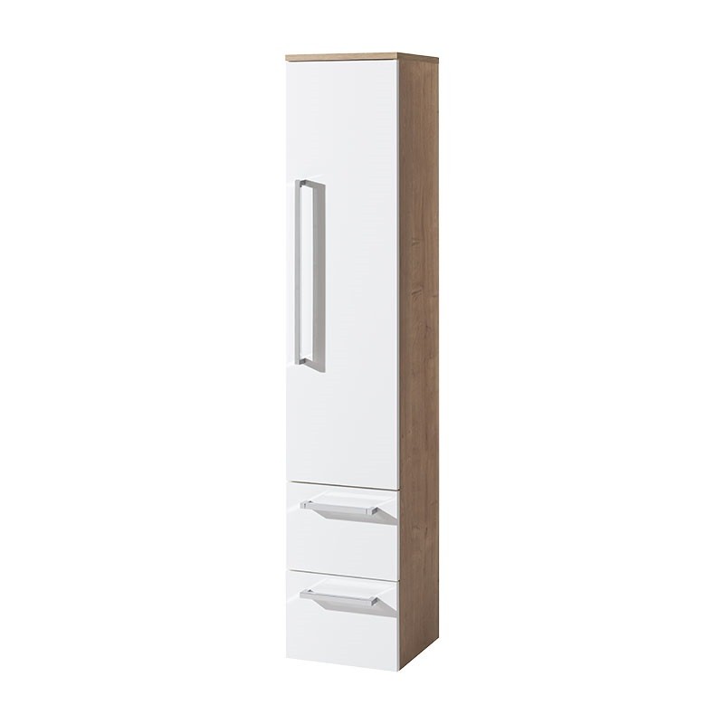 Mereo Koupelnová skříňka, závěsná bez nožiček, pravá, bílá/dub CN678