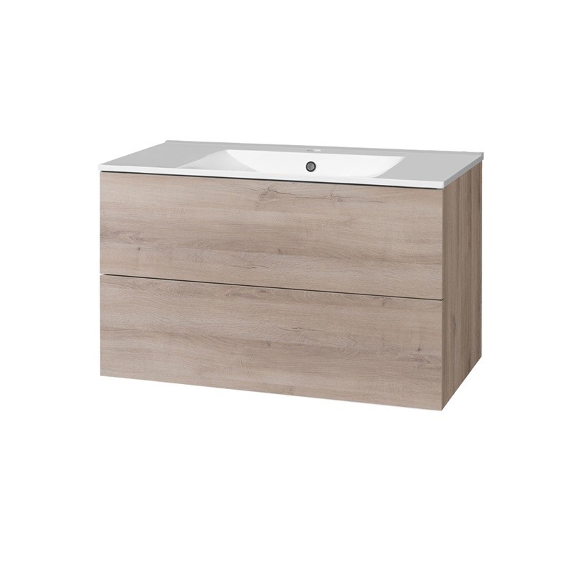 Mereo Aira, koupelnová skříňka s keramickým umyvadlem 100 cm, dub CN722