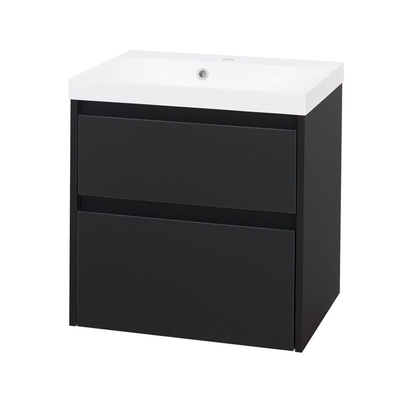 Mereo Opto, koupelnová skříňka, umyvadlo z litého mramoru, černá, 2 zásuvky, 610x580x458 mm CN940M