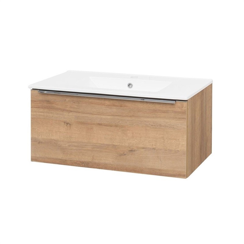 Mereo Mailo, koupelnová skříňka s keramickým umyvadlem, dub, 1 zásuvka, 810x476x365 mm CN526
