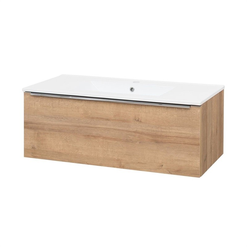 Mereo Mailo, koupelnová skříňka s keramickým umyvadlem, dub, 1 zásuvka, 1010x476x365 mm CN527