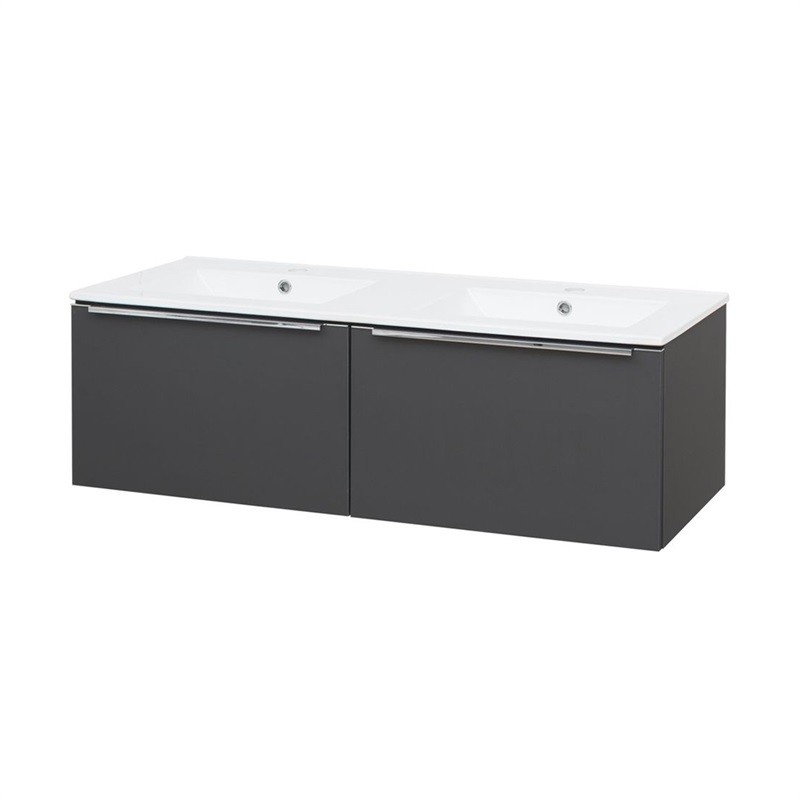 Mereo Mailo, koupelnová skříňka s keramickým umyvadlem, antracit, 2 zásuvky, 1210x476x365 mm CN538