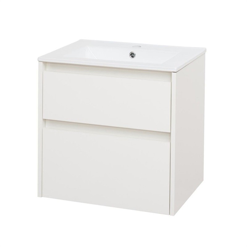 Mereo Opto, koupelnová skříňka s keramickým umyvadlem, bílá, 2 zásuvky, 610x580x460 mm CN910