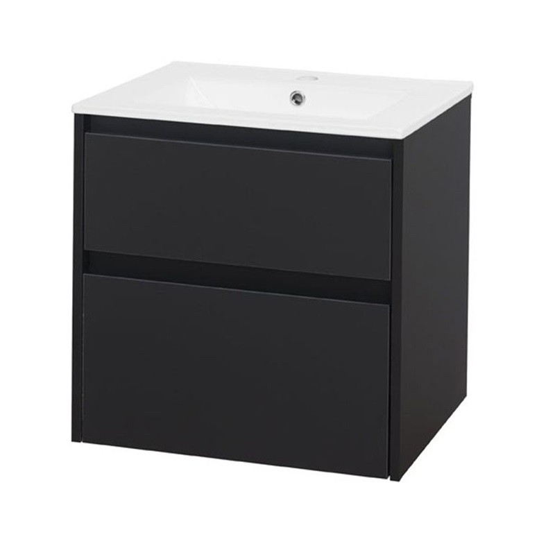 Mereo Opto, koupelnová skříňka s keramickým umyvadlem, černá, 2 zásuvky, 610x580x460 mm CN940