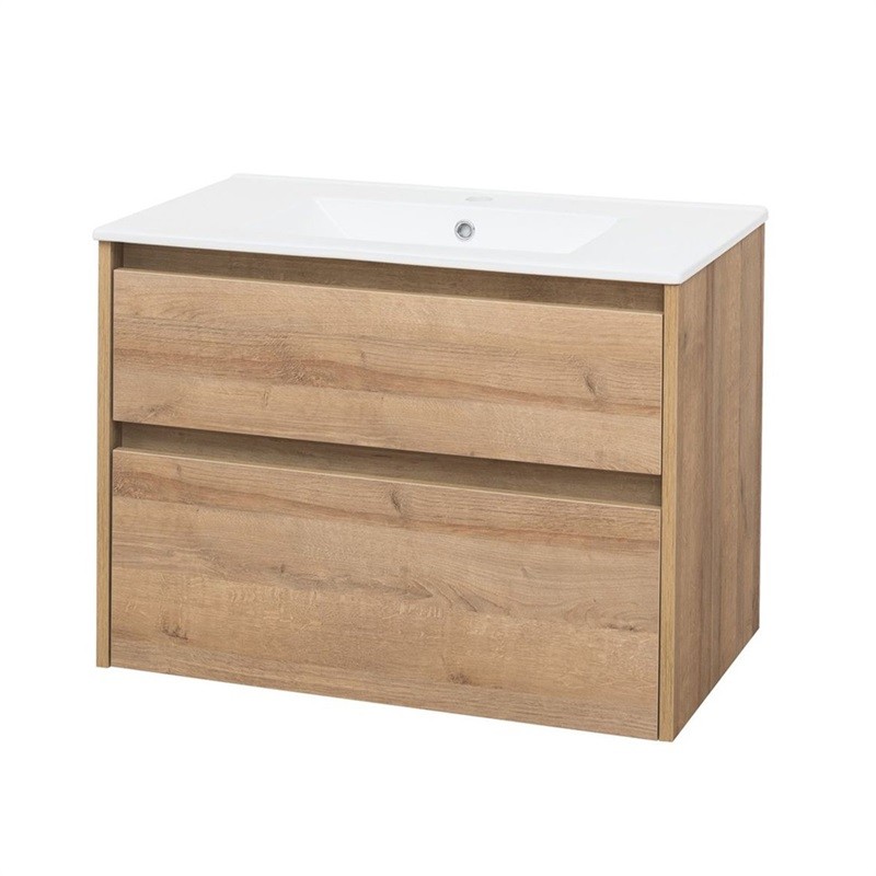 Mereo Opto, koupelnová skříňka s keramickým umyvadlem, dub, 2 zásuvky, 810x580x458 mm CN921