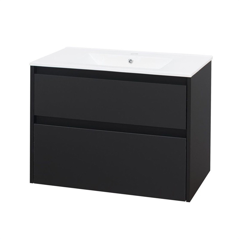 Mereo Opto, koupelnová skříňka s keramickým umyvadlem, černá 2 zásuvky, 810x580x458 mm CN941