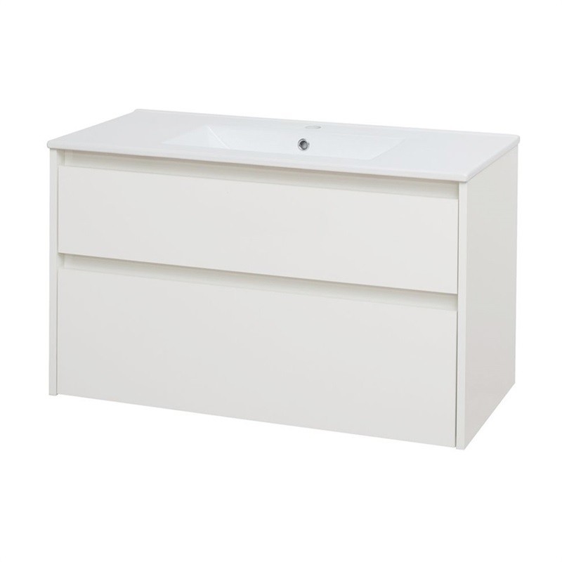 Mereo Opto, koupelnová skříňka s keramickým umyvadlem, bílá, 2 zásuvky, 1010x580x458 mm CN912