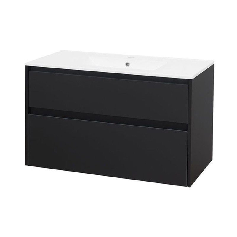 Mereo Opto, koupelnová skříňka s keramickým umyvadlem, černá, 2 zásuvky, 1010x580x458 mm CN942
