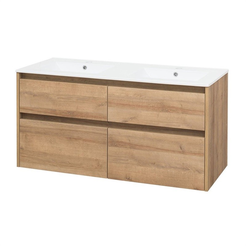 Mereo Opto, koupelnová skříňka s keramickým umyvadlem, dub, 4 zásuvky, 1210x580x458 mm CN923